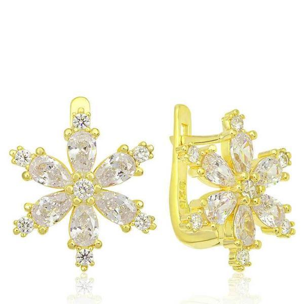 Alsepeteavm Gümüş Gold Beyaz Lotus Çiçeği Kadın Küpe - Image 1