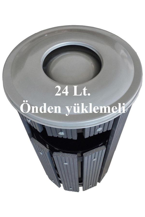 Safirkom Kompozit (Ahşap Plastik) Yuvarlak Çöp Kovası Pencereli Sç 12 Anp Antrasit (24 Lt.) - Image 1