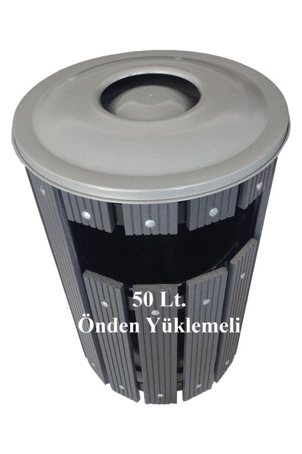 Safirkom Kompozit (Ahşap Plastik) Yuvarlak Çöp Kovası Pencereli Sç 15 P Antrasit (50 Lt.) - Image 1