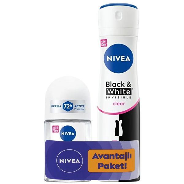 Nivea Invisible Clear Black White Kadın Deodorant Sprey 150 ml + Roll-On 25 ml - Image 1