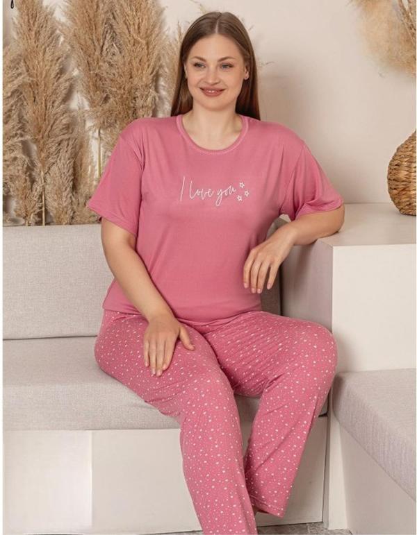 Charme Kadın Büyük Beden Bisiklet Yaka MİLAN Likralı Kısa Kol Pijama Takımı K601/246 - 1 Adet - Image 1