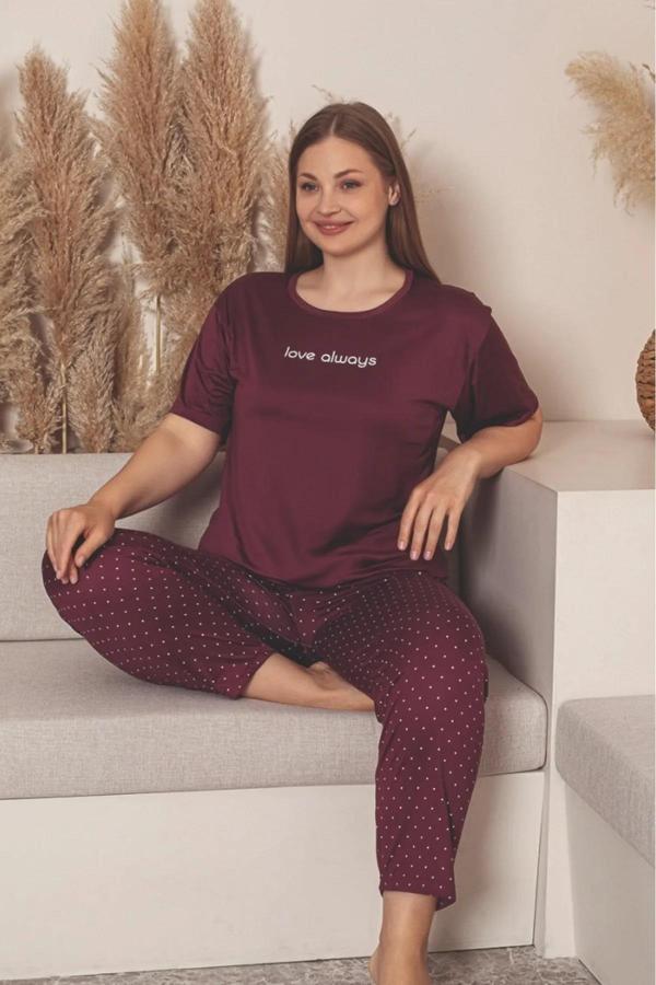 Charme Kadın Büyük Beden Bisiklet Yaka MİLAN Likralı Kısa Kol Pijama Takımı K601/252 - 1 Adet - Image 1