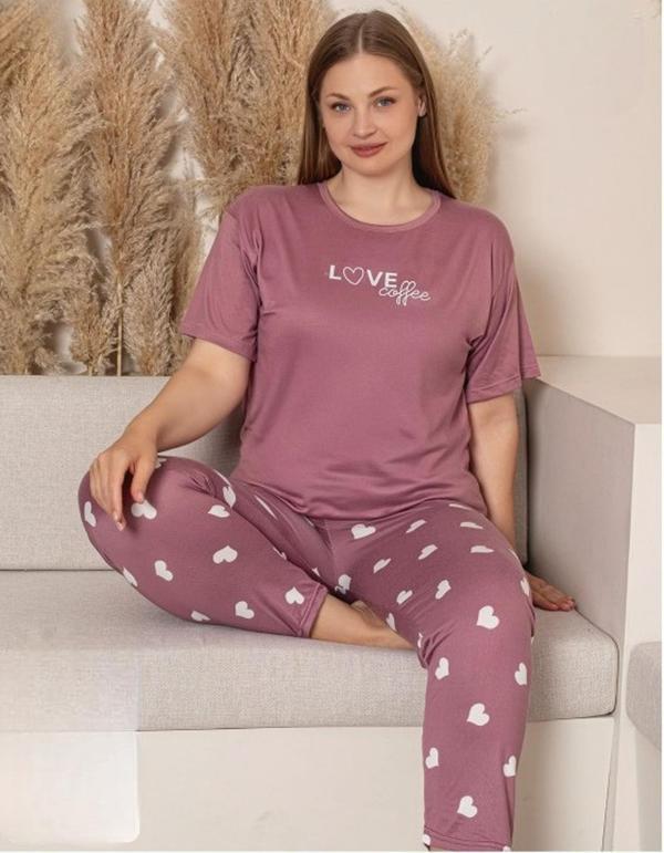 Charme Kadın Büyük Beden Bisiklet Yaka MİLAN Likralı Kısa Kol Pijama Takımı K601/242 - 1 Adet - Image 1