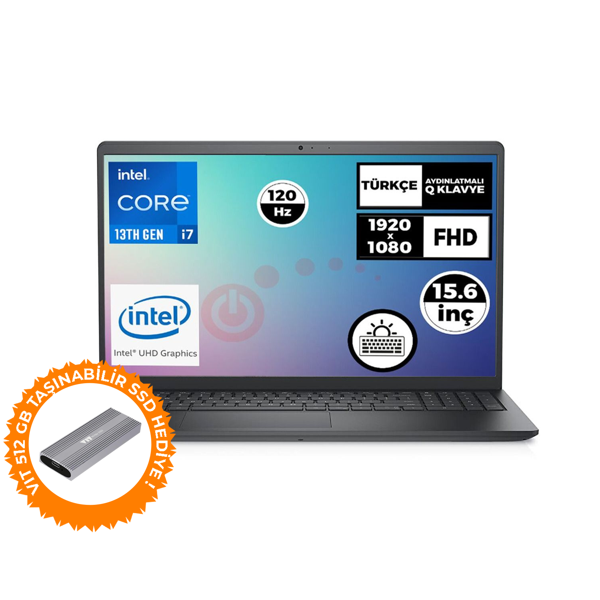 Dell Vostro 3530 i7-1355U 32GB 1TB SSD 15.6"Fdos Laptop+VIT 512G Taşınabilir SSD N1601PVNB3530U 024 - Image 1