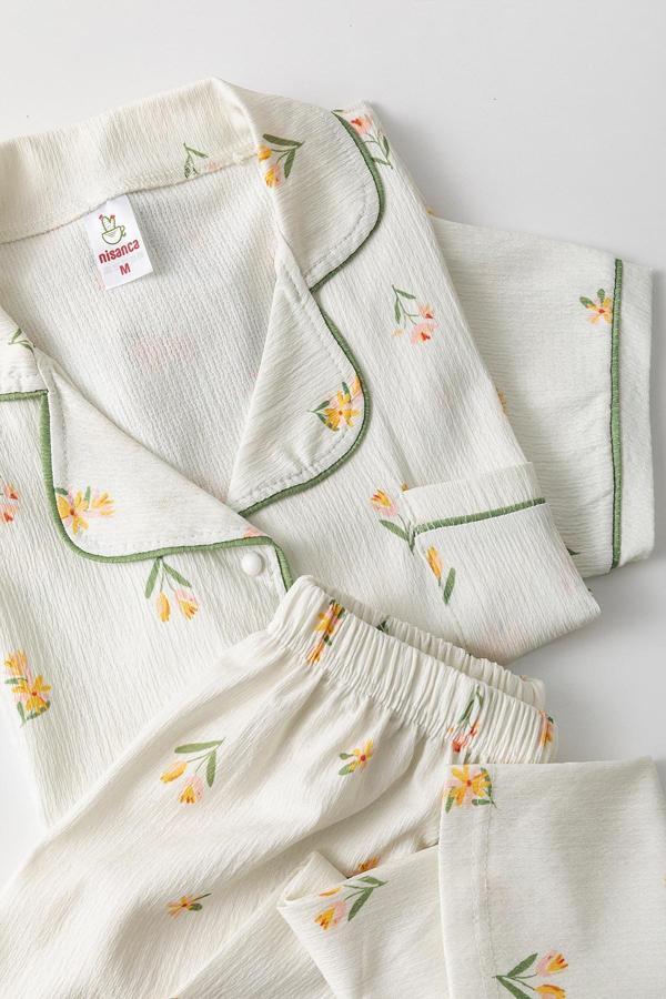 Kısa Kol Gömlek Yaka Kadın Pinterest Pijama Takımı - Yazlık Kadın Pijama- Geniş Beden Aralığı - Image 1