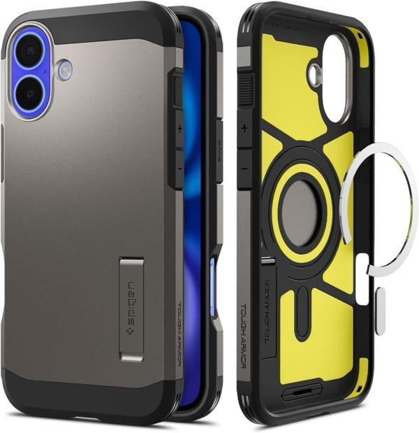 Spigen iPhone 16 Plus ile Uyumlu Kılıf Tough Armor Al MagFit MagSafe Özellikli Gun Metal - Image 1
