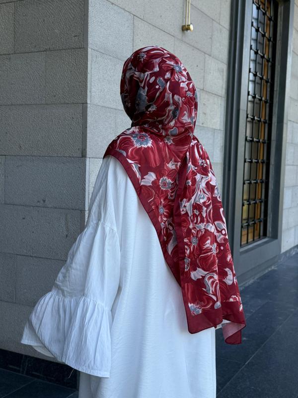 Pamuklu Mimoza Desen Şal- Bordo - Image 1