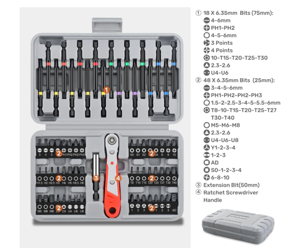 DESFREE 68 PARÇA 25 MM - 75 MM TORNAVİDA SETİ - Image 1