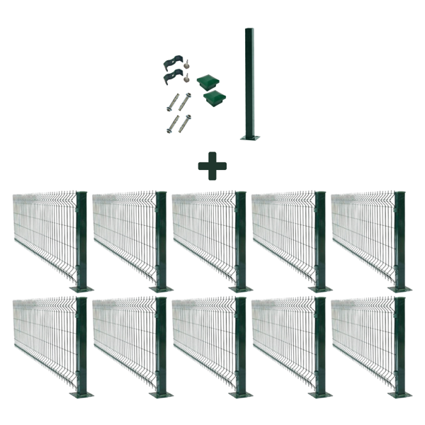 Telfence 10'lu Panel Çit Takım Çift Telli + 1 Direk Avantaj Paketi (25 Metre) 120x250 Cm-Yeşil - Image 1