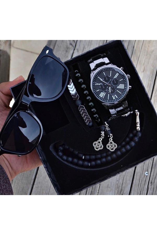 Wesscollection Su Geçirmez Erkek Kol Saat Gözlük Tesbih Ve Bileklik Set - Image 1