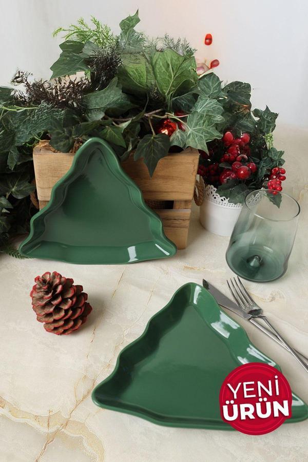 Keramika Yeşil Çam Kayık Tabak 22 Cm 2 Adet 308 - Image 1
