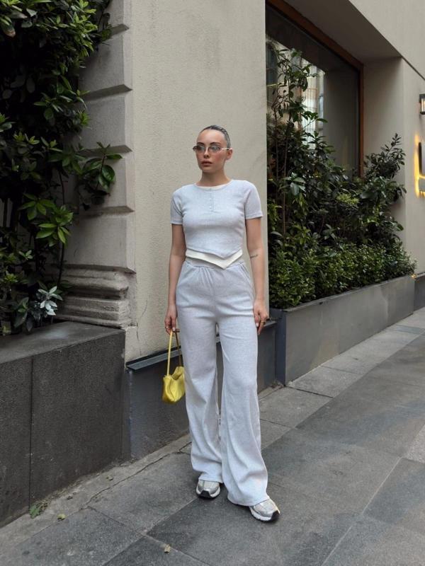 Düğme Yakalı Gri Alt Üst Takım S3943 - Image 1