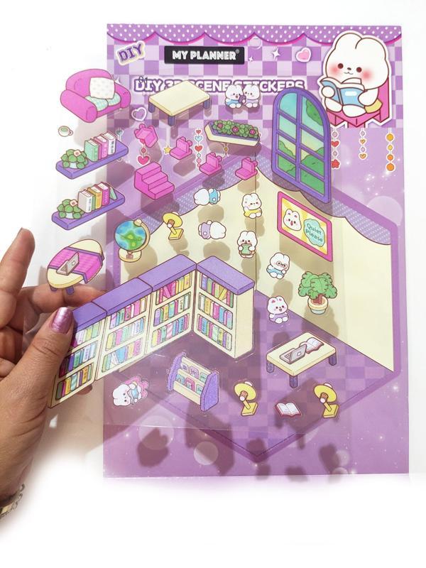 Kütüphane izometrik Sticker Yapım Seti 3d Etiket Yapışkanlı Çıkartma - Tavşan (No:01) - Image 1