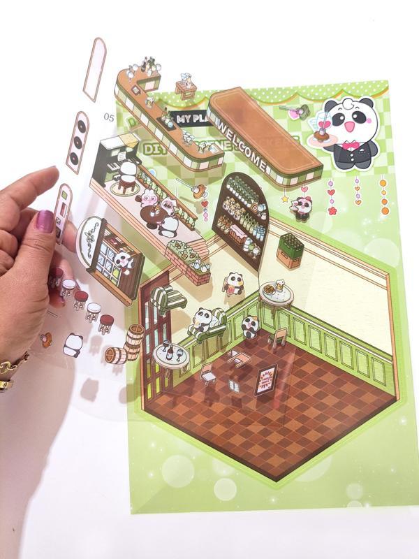Kafe Dükkan izometrik Sticker Yapım Seti 3d Etiket Yapışkanlı Çıkartma - Panda (No:05) - Image 1