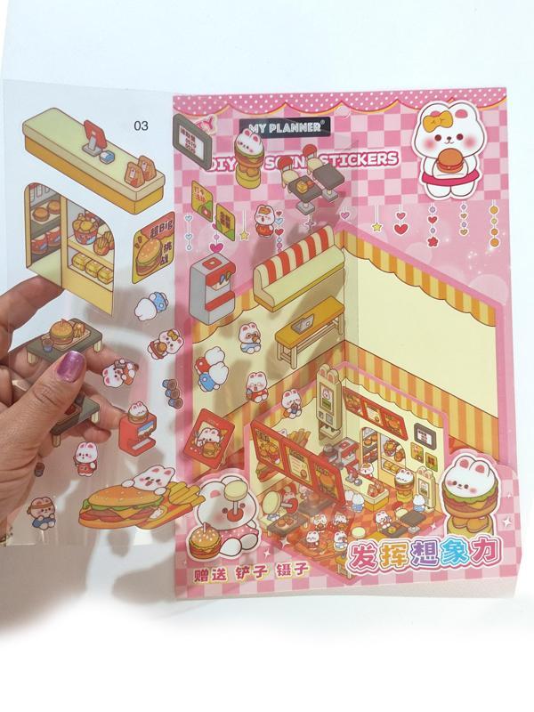 Hamburger Dükkanı izometrik Sticker Yapım Seti 3d Etiket Yapışkanlı Çıkartma - Tavşan (No:03) - Image 1
