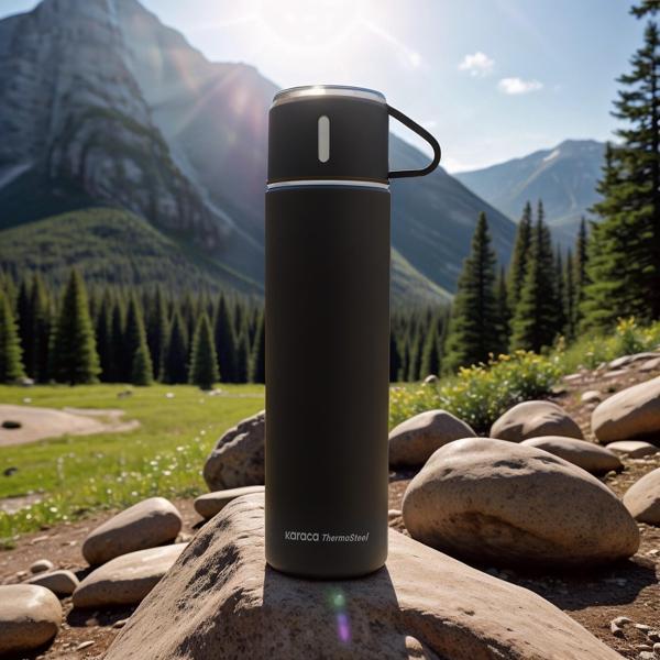 Karaca Thermosteel Nature Bardaklı Çelik Sızdırmaz Termos Siyah 550 ml - Image 1