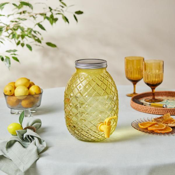 Karaca Melon Musluklu Kapaklı Cam Sebil Damacana Sarı 4650 ml - Image 1