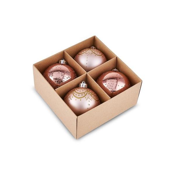 Karaca 4'lü Set Top Ağaç Süsü Pembe ve Pembe Mat 8 cm - Image 1