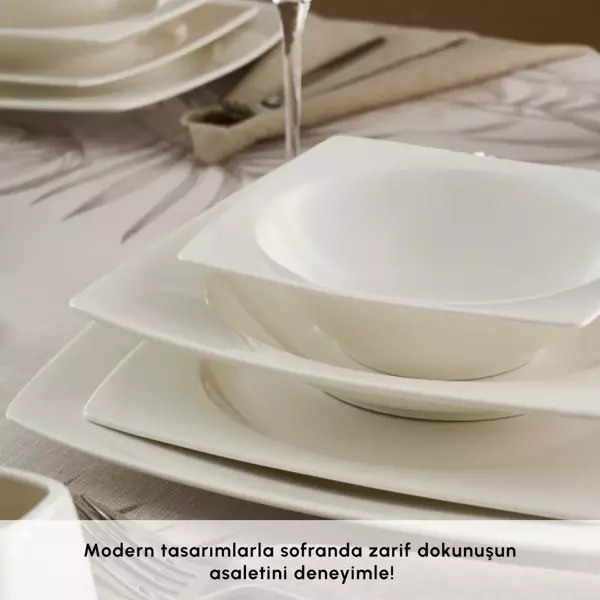 Karaca Square Bone Mensa 53 Parça 12 Kişilik Yemek Takımı Beyaz  - Image 1