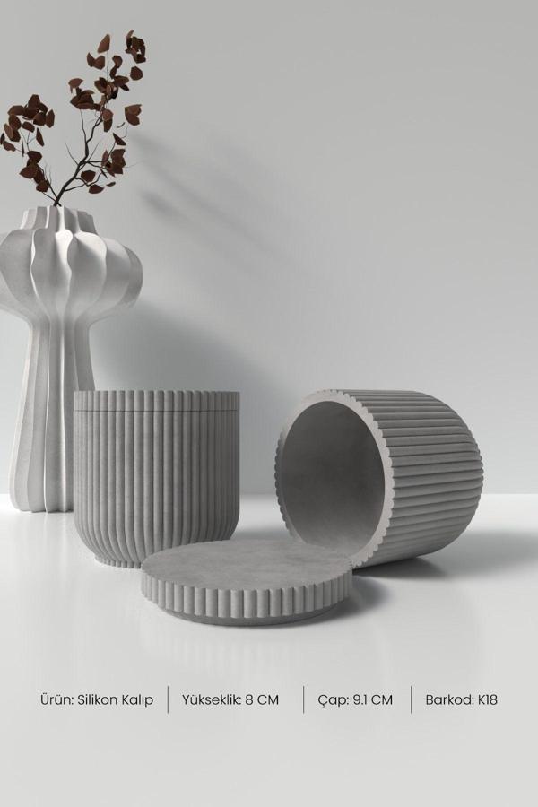 CageartStudio Kapaklı Desenli Silindir Beton Saksı Ve Mumluk Silikon Kalıp K18 - Mumluk Silikon Kalıp K18 - Image 1