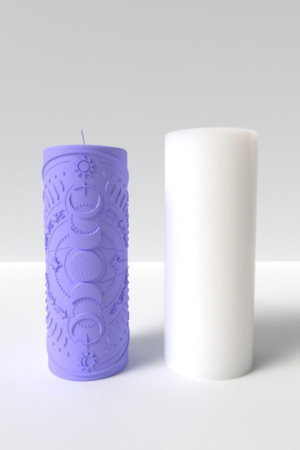 CageartStudio Astroloji Desenli Mum Silikon Kalıp M1 - Astroloji / Ayın Evreleri Mum Kalıbı 12 X 4.7 Cm M1 - Image 1
