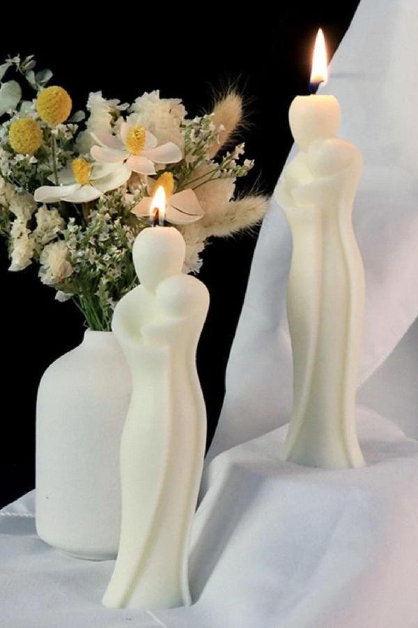 CageartStudio Dekoratif Anne Ve Bebek Kokulu Mum - Anneler Günü Mumları Soya Wax Candle 1 Adet Beyaz Mum - Image 1