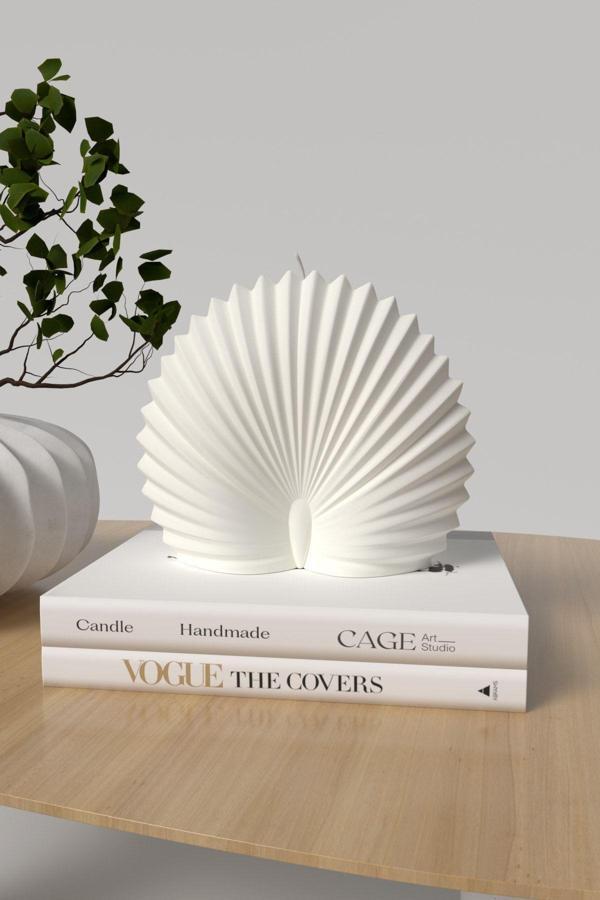 CageartStudio Dekoratif Büyük Deniz Kabuğu Kokulu Mum - Shell Mum Soya Wax Candle 1 Adet Beyaz - Image 1