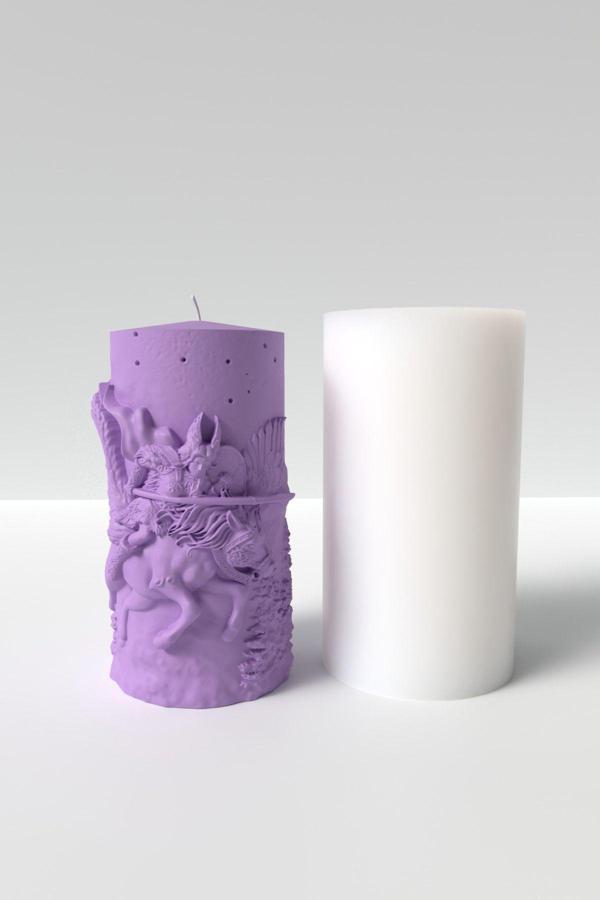 CageartStudio Silindir Savaşçi Valkür Desenli Mum Silikon Kalıp -  Mitoloji Mum / Heykel Kalıbı 12 X 6.8 Cm - Image 1