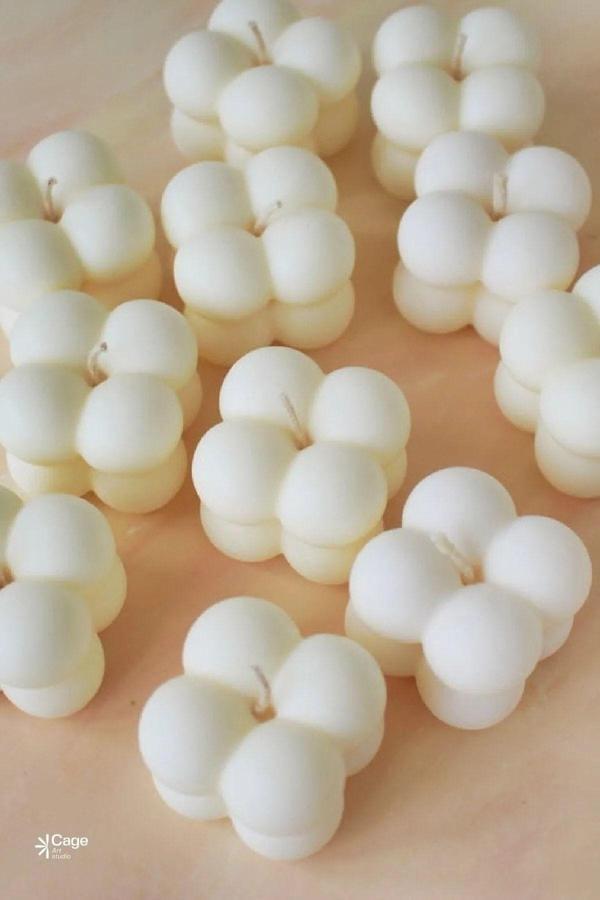 CageartStudio Kokulu Dekoratif Mini Bubble Mum - Beyaz Renk 10 Adet Soya Wax Mum - Image 1