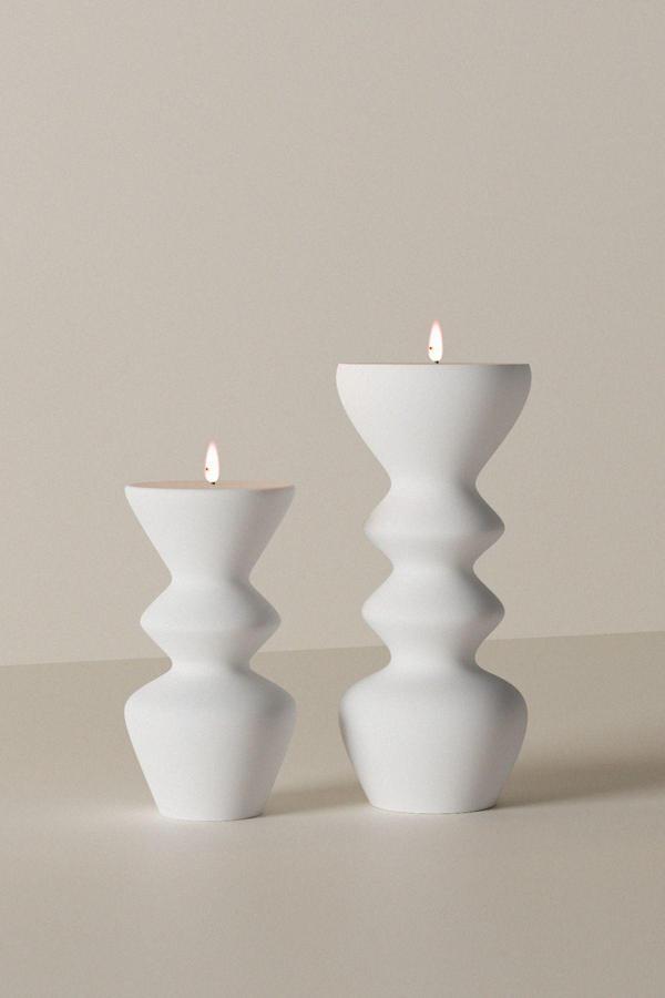 CageartStudio Dekoratif Büyük Ve Orta Boy Dalgalı Kokulu Mum 2Li Set - 2Li Mum Soy Wax Candle 2 Adet Beyaz - Image 1