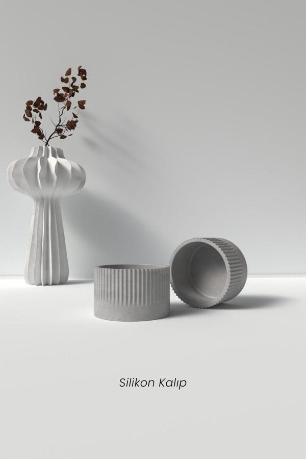 CageartStudio Desenli Beton Mumluk / Saksı Silikon Kalıp - Dekoratif Beton Mumluk Kalıbı Beton/Mum Malzemeleri - Image 1