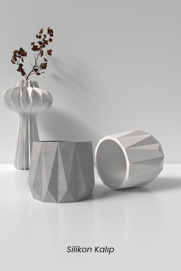 CageartStudio Geometrik Beton Saksı Ve Mumluk Silikon Kalıp K7 - Dekoratif  Beton Mumluk Kalıbı - Image 1