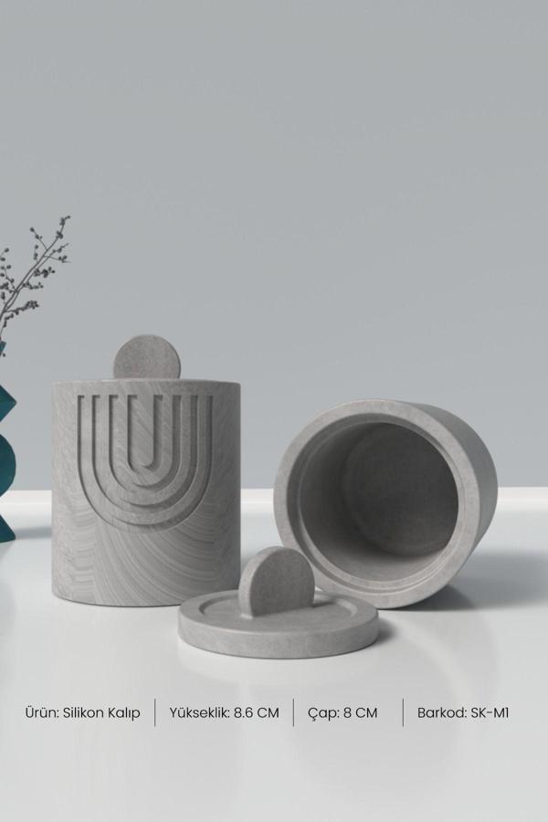 CageartStudio Kapaklı Desenli Silindir Beton Saksı Ve Mumluk Silikon Kalıp M1 -Mumluk Silikon Kalıp  8.6 X 8 Cm - Image 1