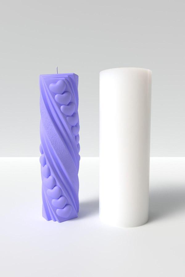 CageartStudio Desenli Uzun Kalp Dalgaları Mum Silikon Kalıp - Kalp Döngüsü Mum Kalıbı, Aşk Mum Kalıpları 15X4.4 Cm - Image 1