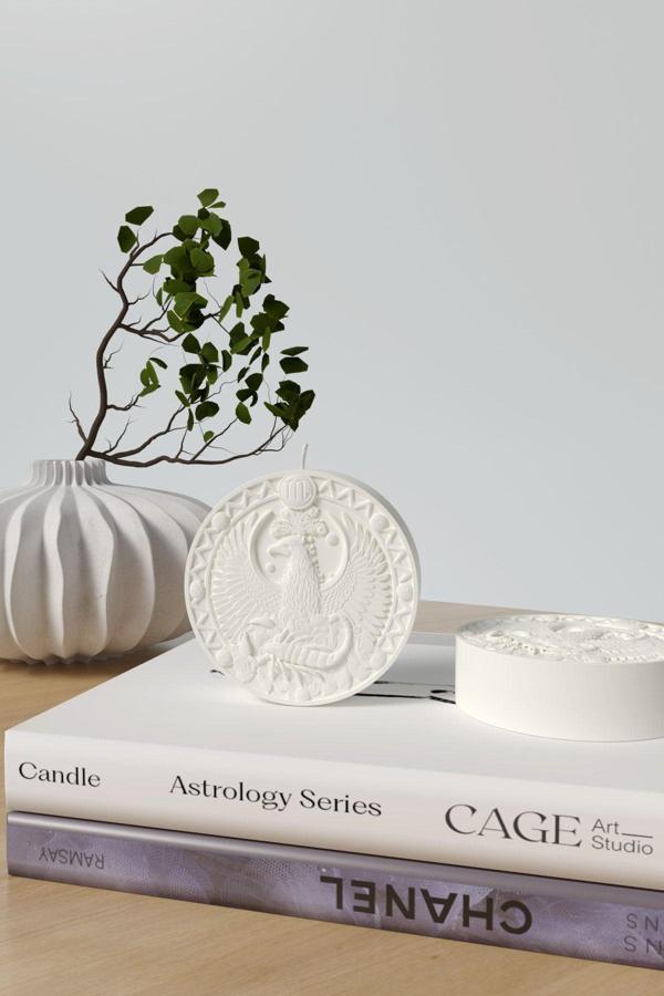 CageartStudio Dekoratif Astroloji Serisi Burç Mumları Kokulu Mum - Akrep Burcu Soya Wax Candle 1 Adet Beyaz Mum - Image 1