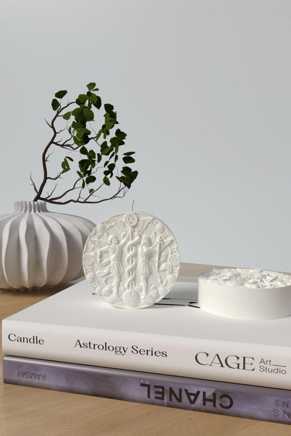 CageartStudio Dekoratif Astroloji Serisi Burç Mumları Kokulu Mum - Ikizler Burcu Soya Wax Candle 1 Adet Beyaz Mum - Image 1