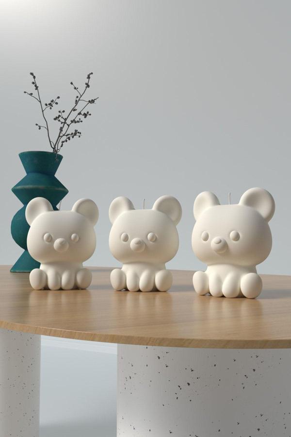 CageartStudio Dekoratif Minik Ayıcık Mum - Kokulu Vegan Soya Wax Mumu 3Lü - Image 1