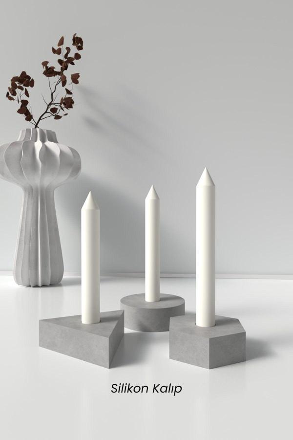 CageartStudio Minimal Geometrik Şamdan Mum Silikon Kalıp 3 Adet (Yuvarlak,Altıgen,Üçgen)- Mumluk/Şamdan Mum Kalıbı - Image 1