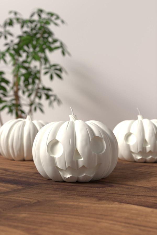 CageartStudio Dekoratif Balkabağı Kokulu Mum - Halloween Mumları Soya Wax Candle 1 Adet Beyaz - M3 - Image 1