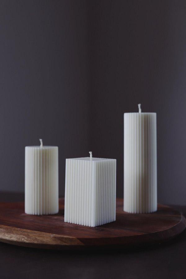 CageartStudio Dekoratif Desenli Kokulu Mum 3Lü Set - Desenli Set Kokulu Vegan Soya Wax Mumu 3 Adet Beyaz Mum - Image 1