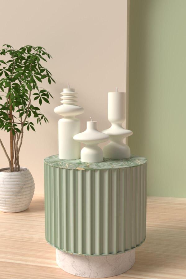 CageartStudio Dekoratif Desenli Fancy Sütün Kokulu Mum 3Lü - Fancy Mum Soya Wax Candle Beyaz 3Lü - Image 1