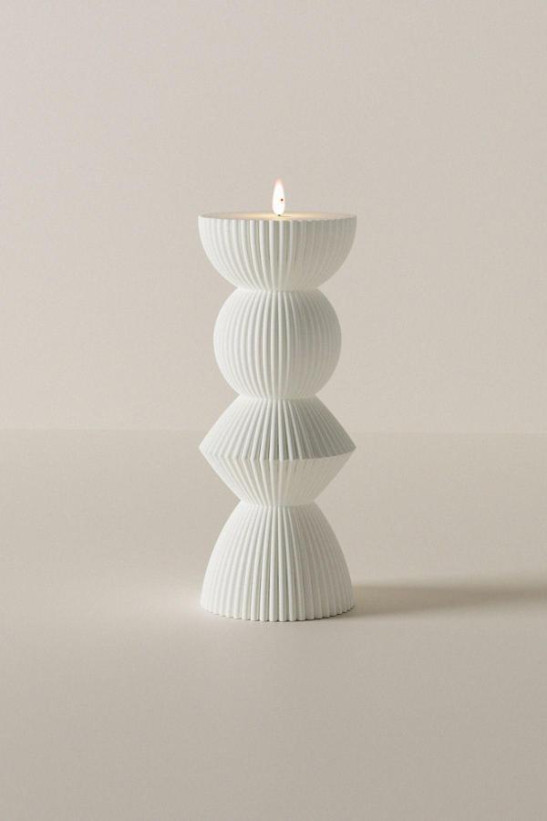 CageartStudio Dekoratif Tarlo Desenli Sütün Kokulu Mumlar - Büyük Boy Soya Wax Candle 1 Adet Beyaz - Image 1