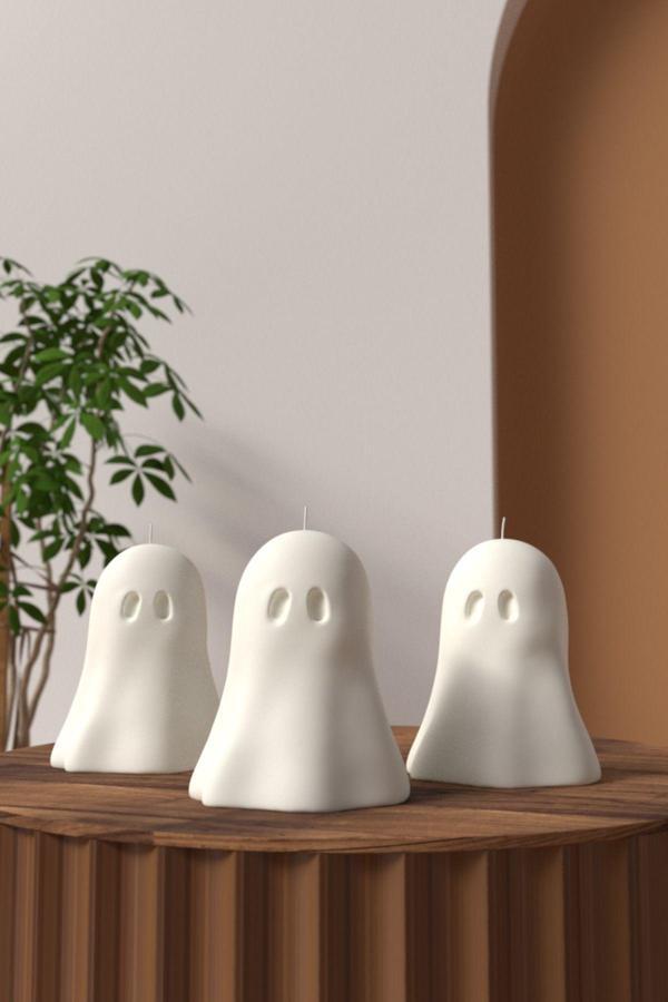 CageartStudio Dekoratif Küçük Hayalet Kokulu Mum - Halloween Mumları Soya Wax Candle 1 Adet Beyaz - Boy 7 Cm - Image 1