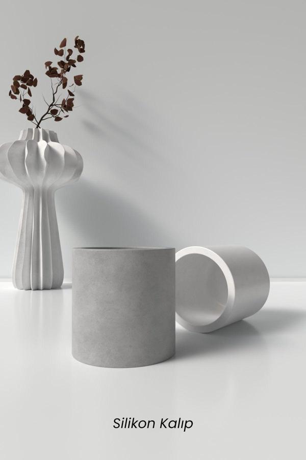 CageartStudio Silindir Saksı Ve Mumluk Beton Silikon Kalıp K12- Dekoratif Beton Mumluk Kalıbı K12 - Image 1