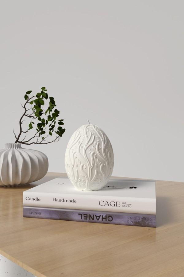 CageartStudio Dekoratif Yaşam Yumurtası Kokulu Mum - Yaşam Ağıcı Mum Soya Wax Candle 1 Adet Beyaz - Image 1