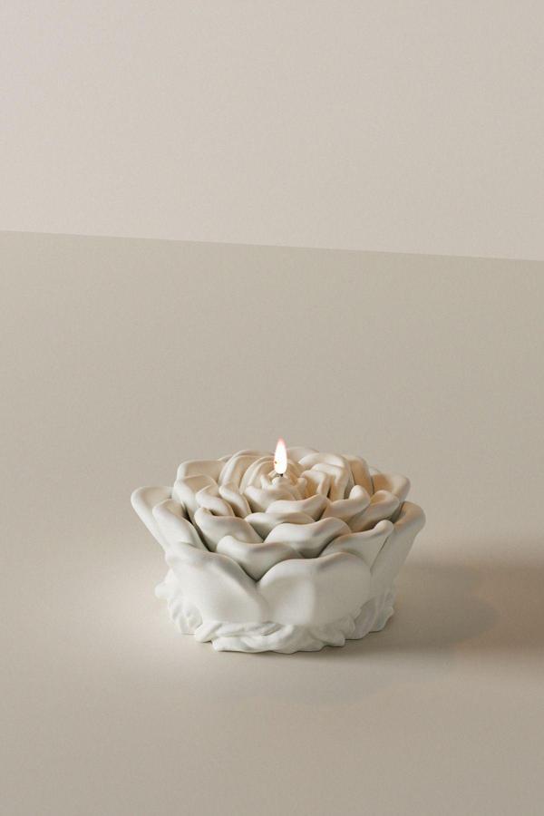 CageartStudio Dekoratif Büyük Gül Kokulu Mum - Rose Gül, Büyük Şakayık Mum Soy Wax Candle 1 Adet Beyaz - 5X10 Cm - Image 1