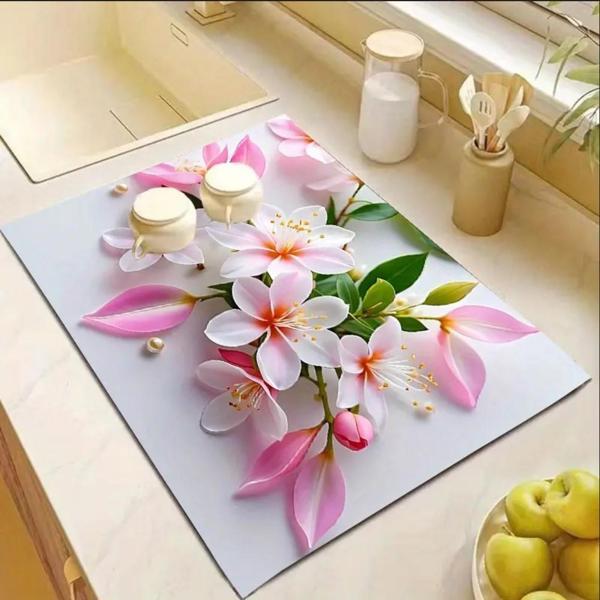 55 CM x 45 CM KİRAZ ÇİÇEĞİ DESENLİ TEZGAH ÜSTÜ BULAŞIK KURUTMA MATI BULAŞIKLIK KURUTMA ÖRTÜSÜ - Image 1