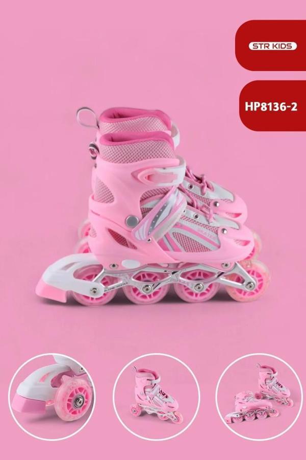 Pembe Silikon Tekerli Ayarlanabilir Işıklı Paten L 39-42 HP8136 - Image 1