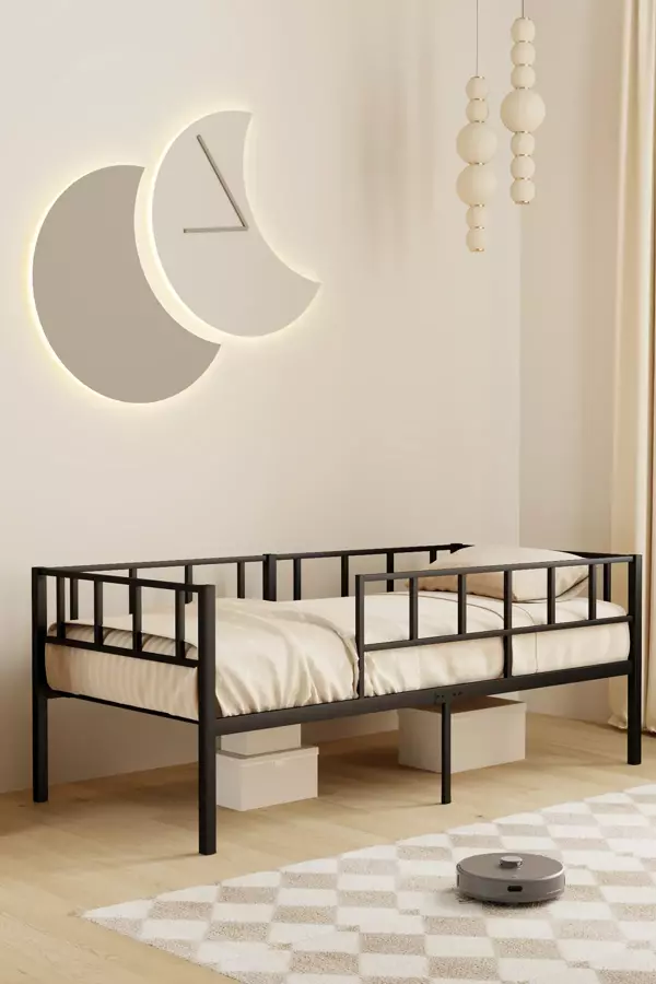 Zenit Metal Karyola Siyah, Korkuluklu Karyola, Daybed, Ölçü Seçenekli - Image 1