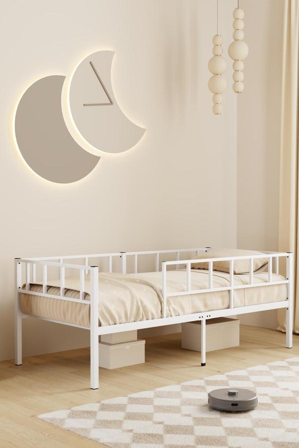 Zenit Metal Karyola Beyaz , Ölçü Seçenekli, Korkuluklu Karyola, Daybed - Image 1